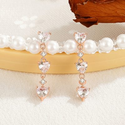 Bông Tai Bạc Nữ đính đá CZ Hình Chuỗi Trái Tim Londyn LILI 126625 5
