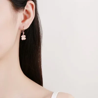 Bông Tai Bạc Nữ đính đá CZ Hình Cỏ 4 Lá Amara LILI 126194 1