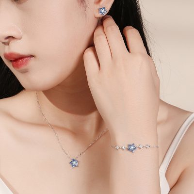 Bông Tai Bạc Nữ đính đá CZ Hình Ngôi Sao 5 Cánh Phoebe LILI 126550 2