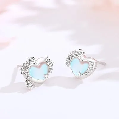 Bông Tai Bạc Nữ đính đá CZ Hình Trái Tim Cách điệu Arianna LILI 126441 4