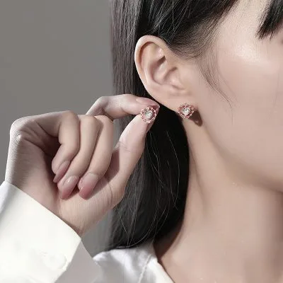 Bông Tai Bạc Nữ đính đá CZ Hình Trái Tim Cách điệu Catalina LILI 126265 1