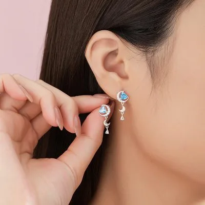 Bông Tai Bạc Nữ đính đá CZ Hình Trăng Và Sao Andrea LILI 126304 2