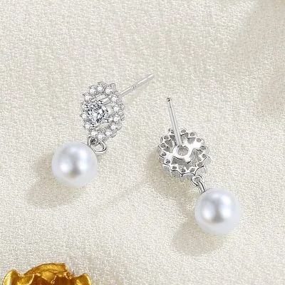 Bông Tai Bạc Nữ đính đá CZ, Ngọc Trai Hình Hoa Hướng Dương Kaia LILI 126659 1
