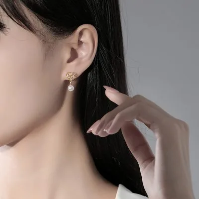 Bông Tai Bạc Nữ đính đá CZ, Ngọc Trai Hình Trái Tim Kailani LILI 126634 3