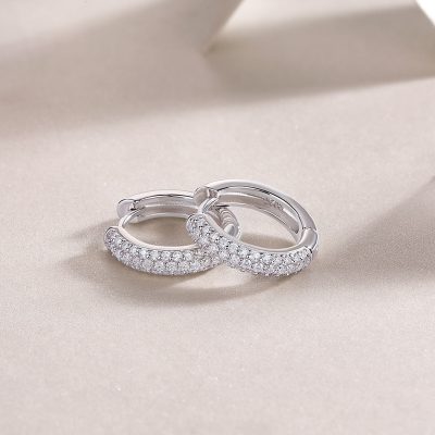 Bông Tai Bạc Nữ Nam đính Kim Cương Moissanite Tròn Milani LILI 126754 2