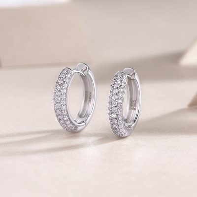 Bông Tai Bạc Nữ Nam đính Kim Cương Moissanite Tròn Milani LILI 126754 3