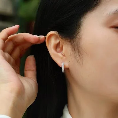 Bông Tai Bạc Nữ Nam đính Kim Cương Moissanite Tròn Milani LILI 126754 4