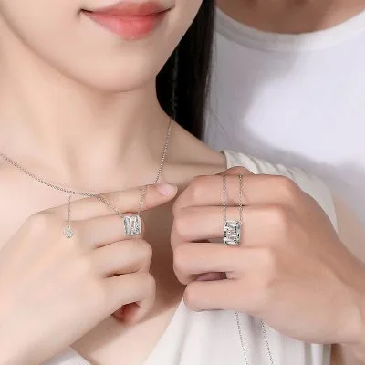 Dây Chuyền Bạc đôi đính đá CZ Hoa Hồng Tình Yêu Emersyn LILI 126107 2