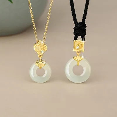 Dây Chuyền Bạc đôi đính Ngọc Bích Hetian đống điếu Mary LILI 126122 2