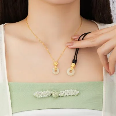 Dây Chuyền Bạc đôi đính Ngọc Bích Hetian đống điếu Mary LILI 126122 3
