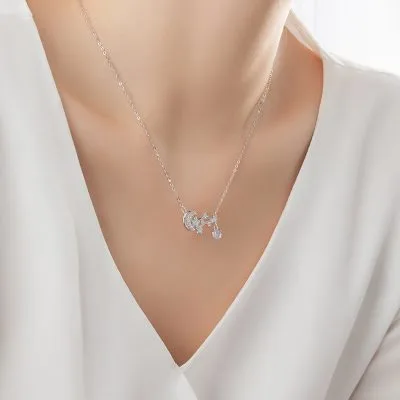 Dây Chuyền Bạc Nữ đính đá CZ Dạ Quang Hình Trăng Và Sao Lydia LILI 125750 3