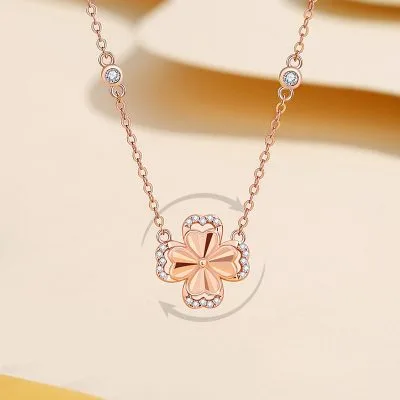 Dây Chuyền Bạc Nữ đính đá CZ Hình Cỏ 4 Lá Xoay Tròn Daisy LILI 126016 1