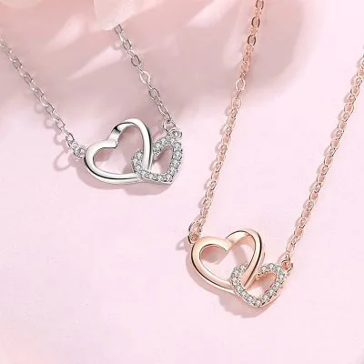 Dây Chuyền Bạc Nữ đính đá CZ Hình Trái Tim Ghép đôi Hailey LILI 125575 1