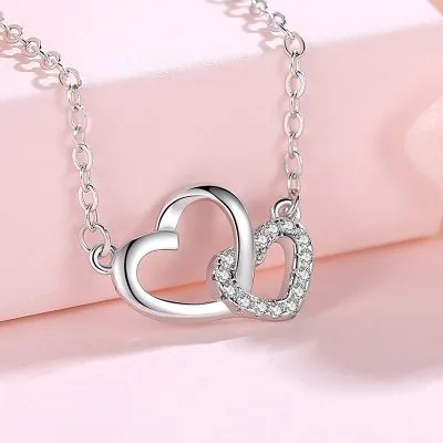 Dây Chuyền Bạc Nữ đính đá CZ Hình Trái Tim Ghép đôi Hailey LILI 125575 3