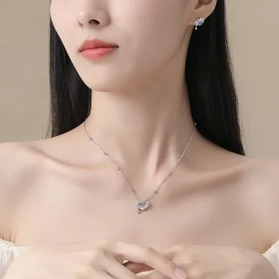 Dây Chuyền Bạc Nữ đính đá CZ Trái Tim Cách điệu Arya LILI 125980 2