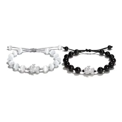Lắc Tay Bạc đôi đính đá Mắt Mèo, Obsidian Tỳ Hưu May Mắn Eliana LILI 125122 5