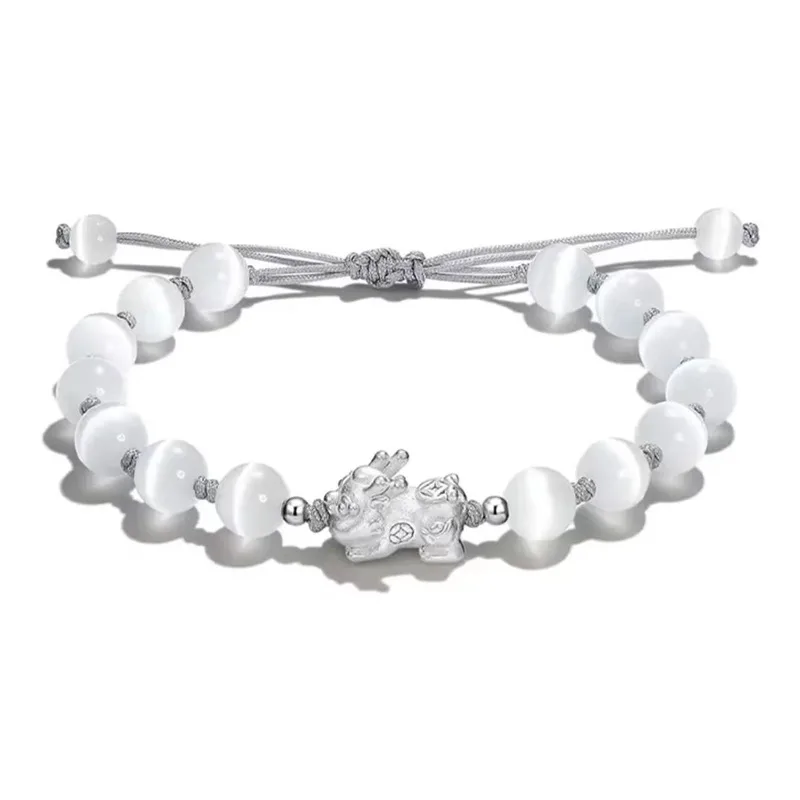 Lắc Tay Bạc đôi đính đá Mắt Mèo, Obsidian Tỳ Hưu May Mắn Eliana LILI 125122 7