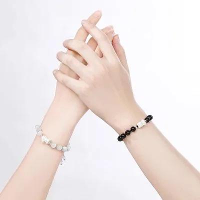 Lắc Tay Bạc đôi đính đá Mắt Mèo, Obsidian Tỳ Hưu May Mắn Eliana LILI 125122 8