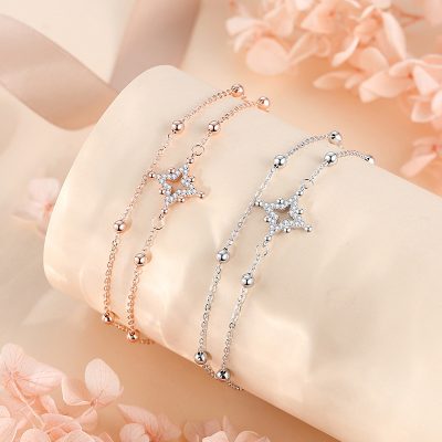 Lắc Tay Bạc Nữ 2 Tầng đính đá CZ Hình ánh Sao Sophia LILI 124756 2