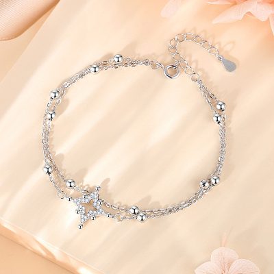 Lắc Tay Bạc Nữ 2 Tầng đính đá CZ Hình ánh Sao Sophia LILI 124756 4