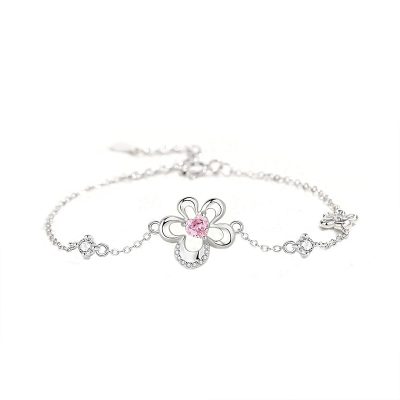 Lắc Tay Bạc Nữ đính đá CZ Hình Bông Hoa đào Camille LILI 126791 3