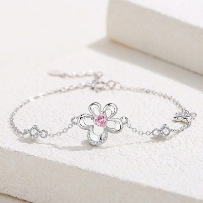 Lắc Tay Bạc Nữ đính đá CZ Hình Bông Hoa đào Camille LILI 126791 4