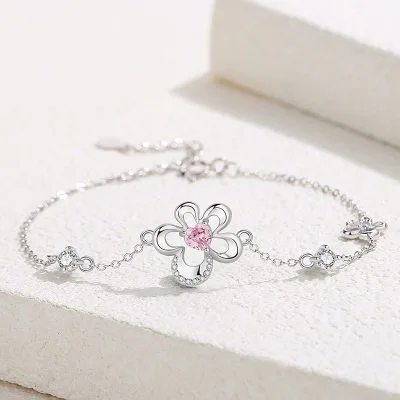Lắc Tay Bạc Nữ đính đá CZ Hình Bông Hoa đào Camille LILI 126791 4