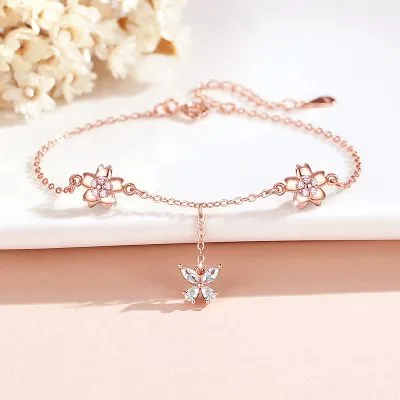 Lắc Tay Bạc Nữ đính đá CZ Hình Hoa Anh đào Sakura LILI 124845 1