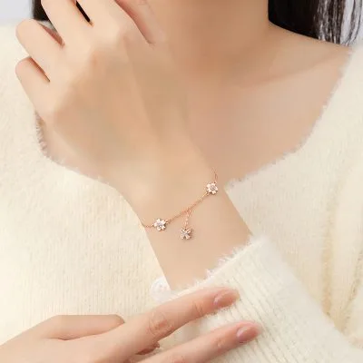 Lắc Tay Bạc Nữ đính đá CZ Hình Hoa Anh đào Sakura LILI 124845 2