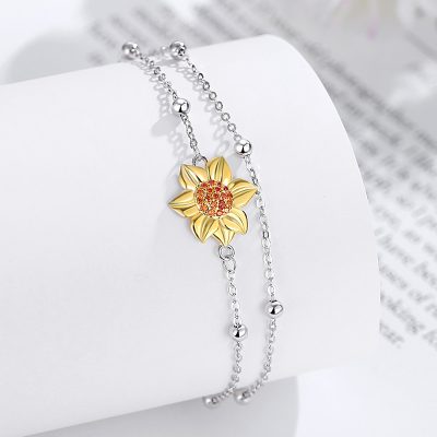 Lắc Tay Bạc Nữ đính đá CZ Hình Hoa Hướng Dương Amelia LILI 124745 1