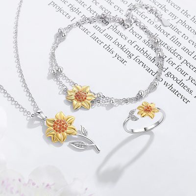 Lắc Tay Bạc Nữ đính đá CZ Hình Hoa Hướng Dương Amelia LILI 124745 2