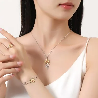 Lắc Tay Bạc Nữ đính đá CZ Hình Hoa Hướng Dương Amelia LILI 124745 3