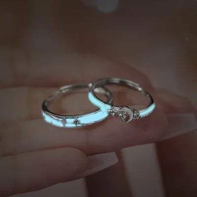 Nhẫn đôi Bạc Dạ Quang đính đá CZ Trăng Và Sao Sadie LILI 125390 2