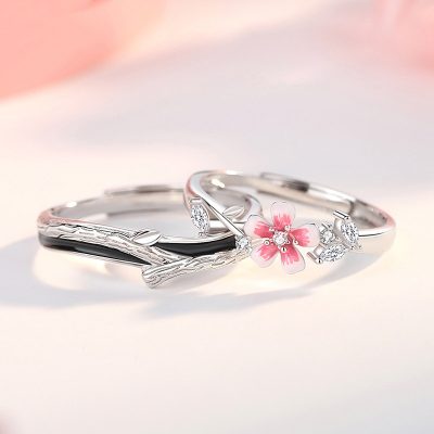 Nhẫn đôi Bạc đính đá CZ Hình Hoa Anh đào Sakura LILI 125472 1