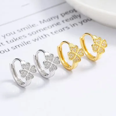 Bông Tai Bạc Nữ đính đá CZ Cỏ 4 Lá Aurelia LILI 132135 1