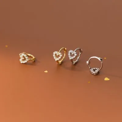 Bông Tai Bạc Nữ đính đá CZ Cỡ Nhỏ Hình Trái Tim Andie LILI 131968 1