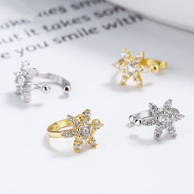 Bông Tai Bạc Nữ đính đá CZ Giả Kẹp Vành Tai Ngôi Sao 6 Cánh Isla LILI 132184 1
