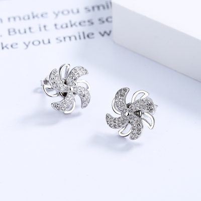 Bông Tai Bạc Nữ đính đá CZ Hình Chong Chóng Sophia LILI 132227 2