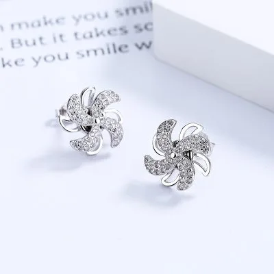 Bông Tai Bạc Nữ đính đá CZ Hình Chong Chóng Sophia LILI 132227 2