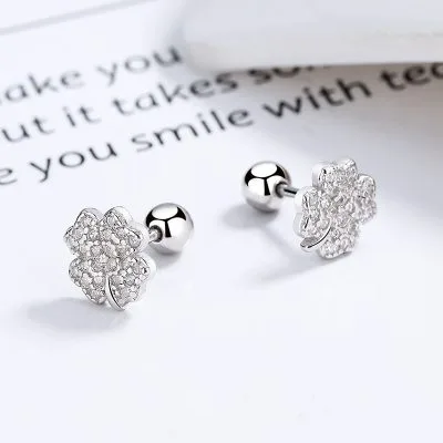 Bông Tai Bạc Nữ đính đá CZ Hình Cỏ 4 Lá Aurora LILI 132194 1