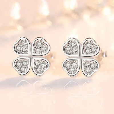 Bông Tai Bạc Nữ đính đá CZ Hình Cỏ 4 Lá Gianna LILI 132336 1