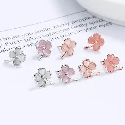 Bông Tai Bạc Nữ đính đá CZ Hình Cỏ 4 Lá Jolie LILI 132484 1