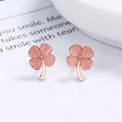 Bông Tai Bạc Nữ đính đá CZ Hình Cỏ 4 Lá Jolie LILI 132484 2