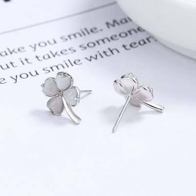 Bông Tai Bạc Nữ đính đá CZ Hình Cỏ 4 Lá Jolie LILI 132484 5