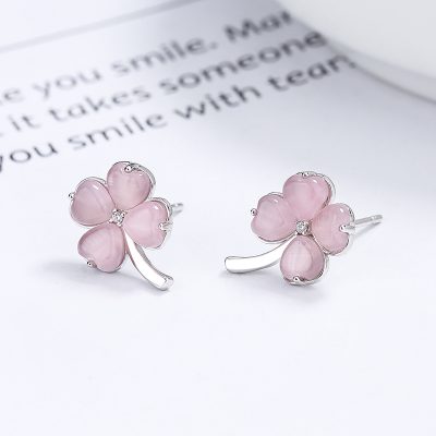 Bông Tai Bạc Nữ đính đá CZ Hình Cỏ 4 Lá Jolie LILI 132484 6