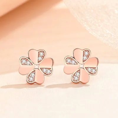 Bông Tai Bạc Nữ đính đá CZ Hình Cỏ 4 Lá Keily LILI 132535 1