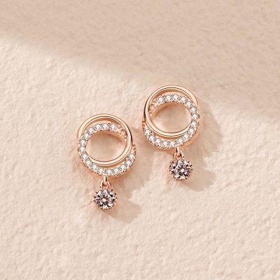 Bông Tai Bạc Nữ đính đá CZ Tròn Cách điệu Harlee LILI 132556 1