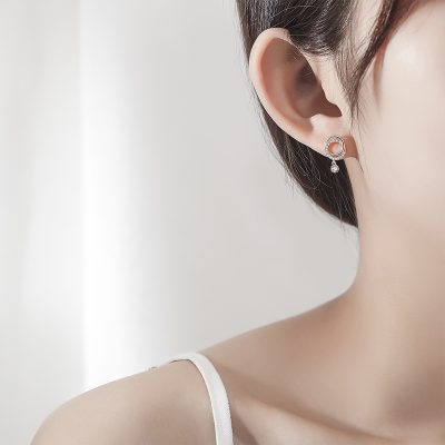 Bông Tai Bạc Nữ đính đá CZ Tròn Cách điệu Harlee LILI 132556 2