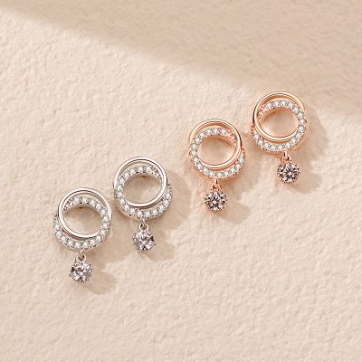 Bông Tai Bạc Nữ đính đá CZ Tròn Cách điệu Harlee LILI 132556 3