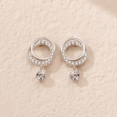 Bông Tai Bạc Nữ đính đá CZ Tròn Cách điệu Harlee LILI 132556 4